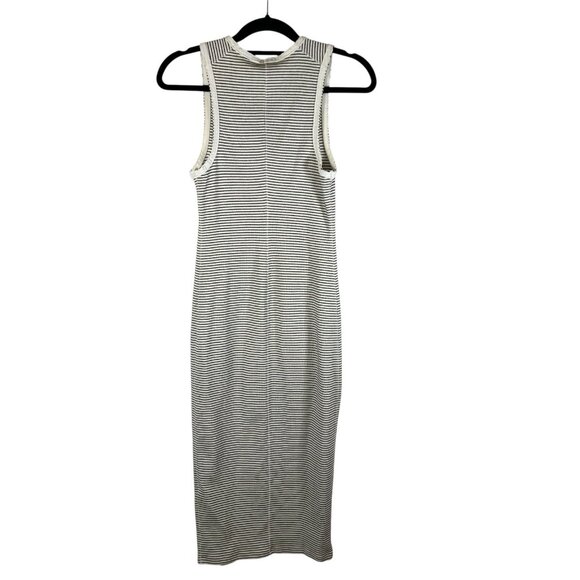 ALLSAINTS Womens Sz 6 Alicia Midi Striped Sleeveless Dress Ribbed Zip Front Goth - Picture 2 of 9